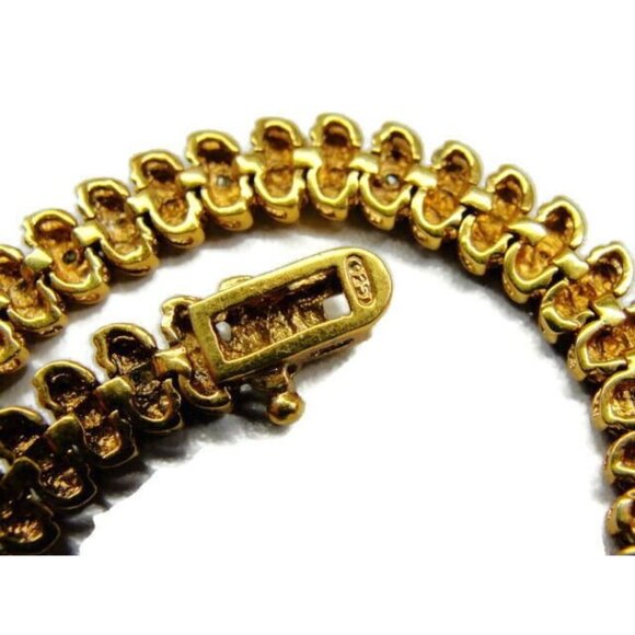 7" Vtg Tennis Bracelet Gold Plated 925 Sterling Silver Simulated Cubic Zirconia - Picture 10 of 12